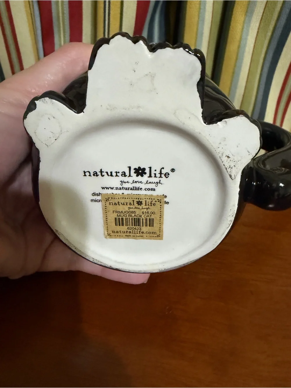 NATURAL LIFE Black Cat Ceramic Pet Bowl with Handle